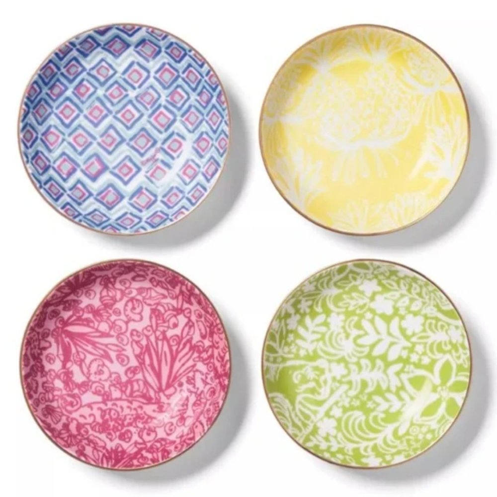 Lilly Pulitzer for Target Porcelain Serving Bowls Gold Rim 6" Set of 4 NEW